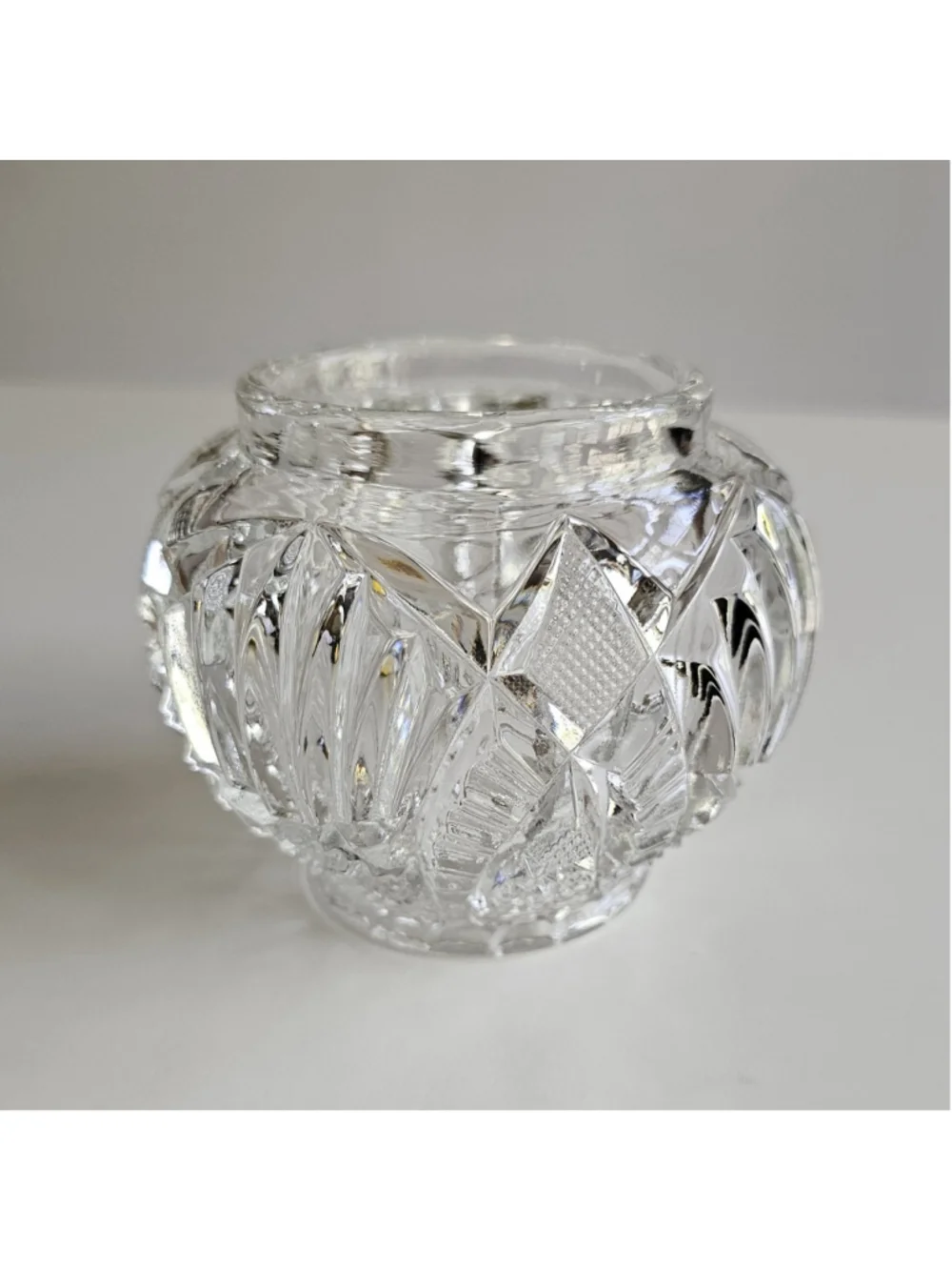 Vintage Pressed Glass Rose Bowl Small Squat Vase Hobstar & Crosshatch Pattern